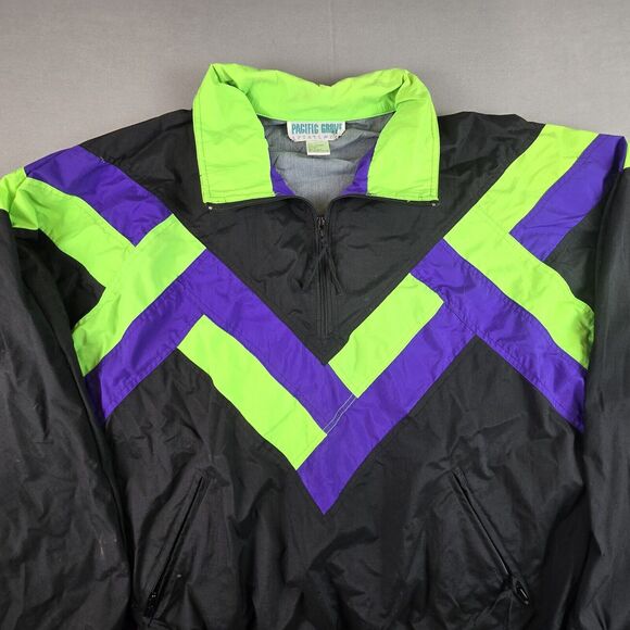 Vintage Windbreaker Men's L Color Block Neon 80s 90s Pacific Grove Sportswear - Picture 2 of 16